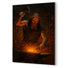 Akseli Gallen Kallela forging the Sampo amid sparks metal print mockup