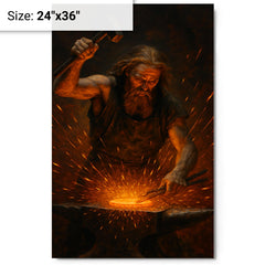 Akseli Gallen Kallela forging the Sampo amid sparks metal print on a plain backdrop in size 24"x36".