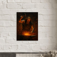 Akseli Gallen Kallela forging the Sampo amid sparks metal print mockup