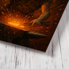 Akseli Gallen Kallela forging the Sampo amid sparks metal print mockup