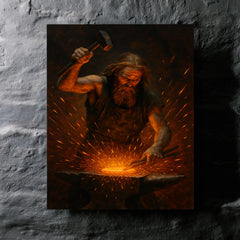 Akseli Gallen Kallela forging the Sampo amid sparks metal print mockup