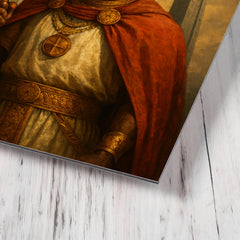Aksumite king Ezana beneath carved stelae metal print mockup