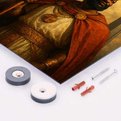 Aksumite king Ezana beneath carved stelae metal print mockup