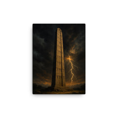 Aksumite obelisk beneath thunderous Ethiopian sky canvas print on a plain backdrop in size 12"x16".