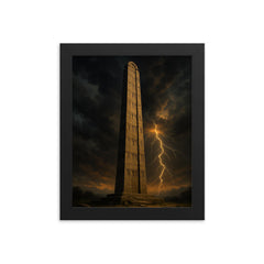 Aksumite obelisk beneath thunderous Ethiopian sky framed print on a plain backdrop in size 8"x10".