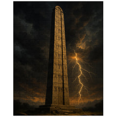 Aksumite obelisk beneath thunderous Ethiopian sky jigsaw puzzle