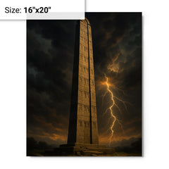 Aksumite obelisk beneath thunderous Ethiopian sky metal print on a plain backdrop in size 16"x20".