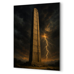 Aksumite obelisk beneath thunderous Ethiopian sky metal print mockup