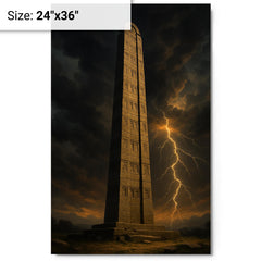 Aksumite obelisk beneath thunderous Ethiopian sky metal print on a plain backdrop in size 24"x36".
