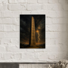 Aksumite obelisk beneath thunderous Ethiopian sky metal print mockup