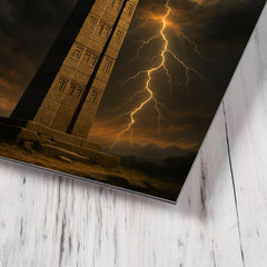 Aksumite obelisk beneath thunderous Ethiopian sky metal print mockup