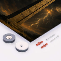 Aksumite obelisk beneath thunderous Ethiopian sky metal print mockup