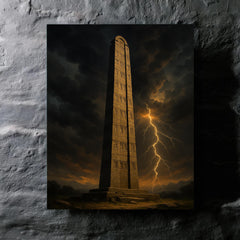 Aksumite obelisk beneath thunderous Ethiopian sky metal print mockup