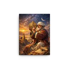 Al Biruni measuring Earth with astrolabe canvas print on a plain backdrop in size 12"x16".