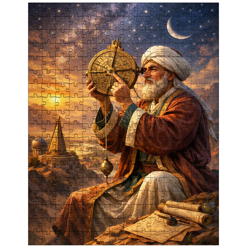 Al Biruni measuring Earth with astrolabe jigsaw puzzle