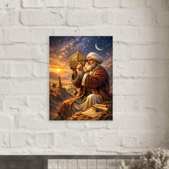 Al Biruni measuring Earth with astrolabe metal print mockup