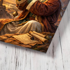 Al Biruni measuring Earth with astrolabe metal print mockup