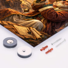 Al Biruni measuring Earth with astrolabe metal print mockup