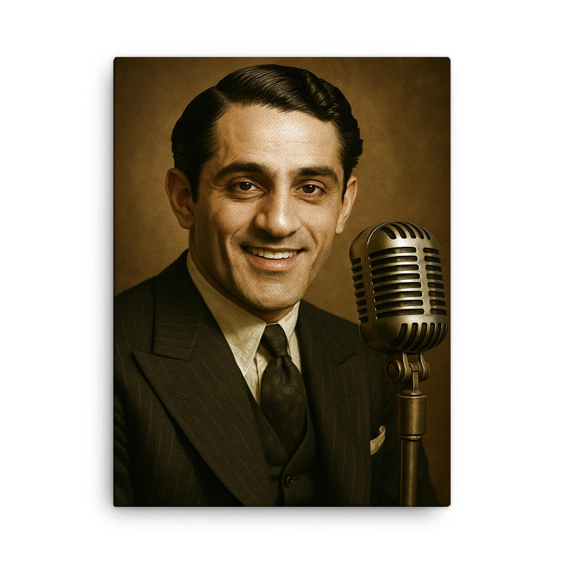 Al Bowlly portrait canvas print on a plain backdrop in size 18