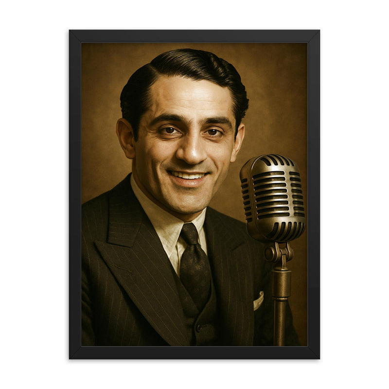 Al Bowlly portrait framed print on a plain backdrop in size 18
