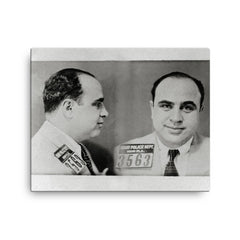 Al Capone mugshot, 1931 canvas print on a plain backdrop in size 16"x20".