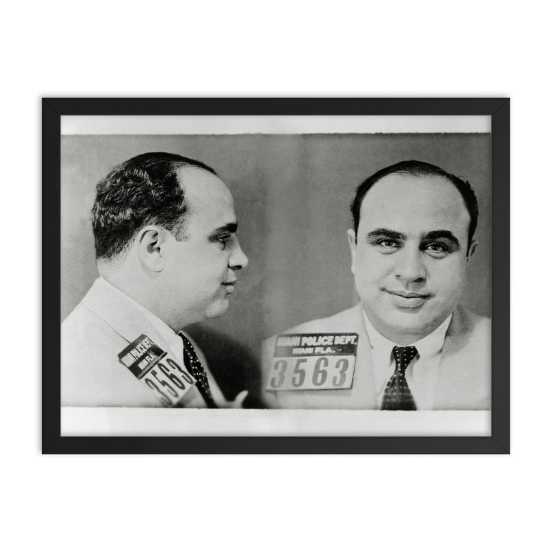 Al Capone mugshot, 1931 framed print on a plain backdrop in size 18