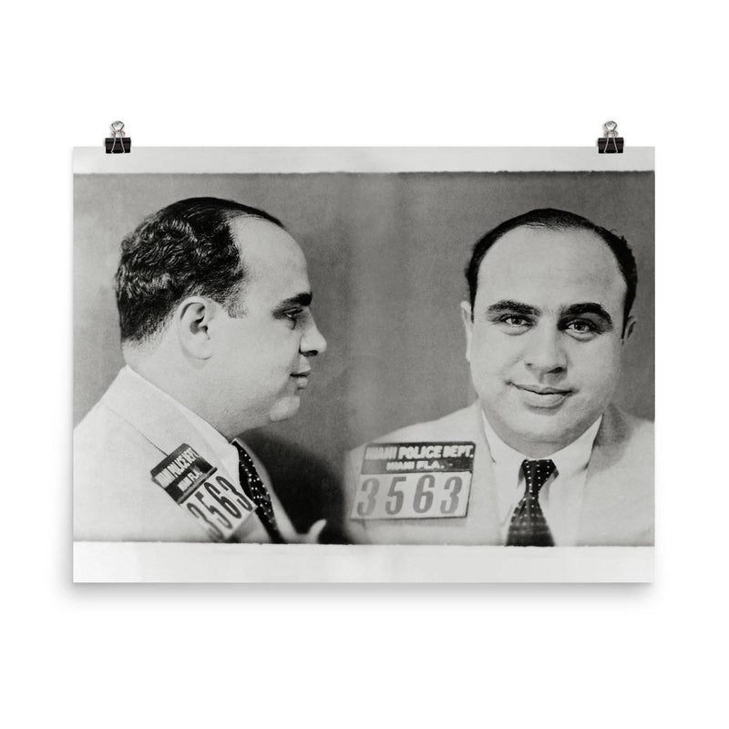 Al Capone mugshot, 1931 poster on a plain backdrop in size 8