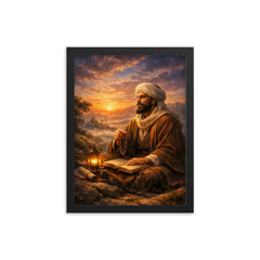 Al Ghazali after spiritual crisis at dawn framed print on a plain backdrop in size 12"x16".