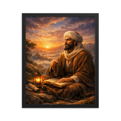 Al Ghazali after spiritual crisis at dawn framed print on a plain backdrop in size 16"x20".