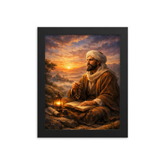 Al Ghazali after spiritual crisis at dawn framed print on a plain backdrop in size 8"x10".
