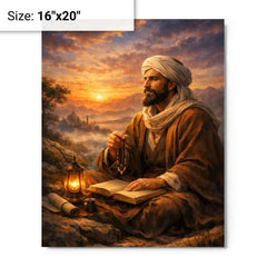 Al Ghazali after spiritual crisis at dawn metal print on a plain backdrop in size 16"x20".