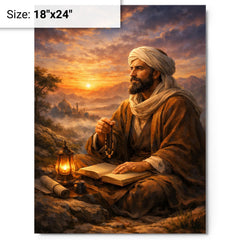Al Ghazali after spiritual crisis at dawn metal print on a plain backdrop in size 18"x24".