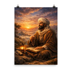 Al Ghazali after spiritual crisis at dawn poster on a plain backdrop in size 8"x10".