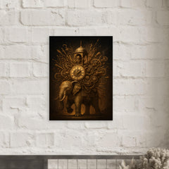 Al Jazari elephant clock exploding with intricate mechanisms metal print mockup