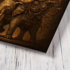 Al Jazari elephant clock exploding with intricate mechanisms metal print mockup