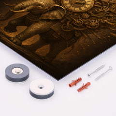 Al Jazari elephant clock exploding with intricate mechanisms metal print mockup
