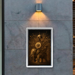 Al Jazari elephant clock exploding with intricate mechanisms poster 2