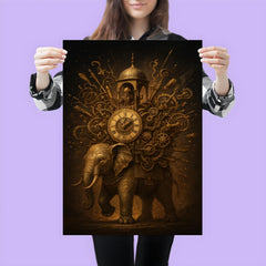 Al Jazari elephant clock exploding with intricate mechanisms poster 3