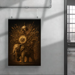 Al Jazari elephant clock exploding with intricate mechanisms poster 4