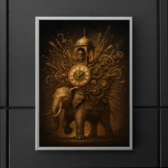 Al Jazari elephant clock exploding with intricate mechanisms poster 5