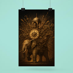 Al Jazari elephant clock exploding with intricate mechanisms poster 6