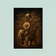 Al Jazari elephant clock exploding with intricate mechanisms poster 8
