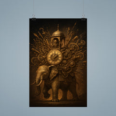 Al Jazari elephant clock exploding with intricate mechanisms poster 9