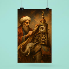 Al Jazari unveiling elephant clock mechanisms poster 6