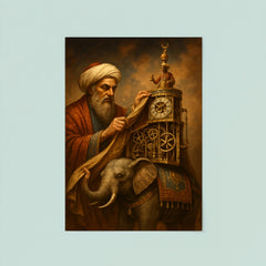 Al Jazari unveiling elephant clock mechanisms poster 8