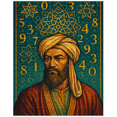 Al Khwarizmi beneath geometric stars and numerals jigsaw puzzle