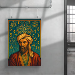 Al Khwarizmi beneath geometric stars and numerals poster 4