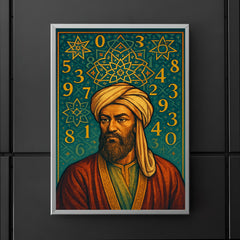 Al Khwarizmi beneath geometric stars and numerals poster 5
