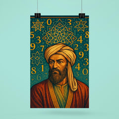 Al Khwarizmi beneath geometric stars and numerals poster 6