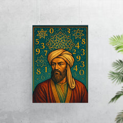 Al Khwarizmi beneath geometric stars and numerals poster 7